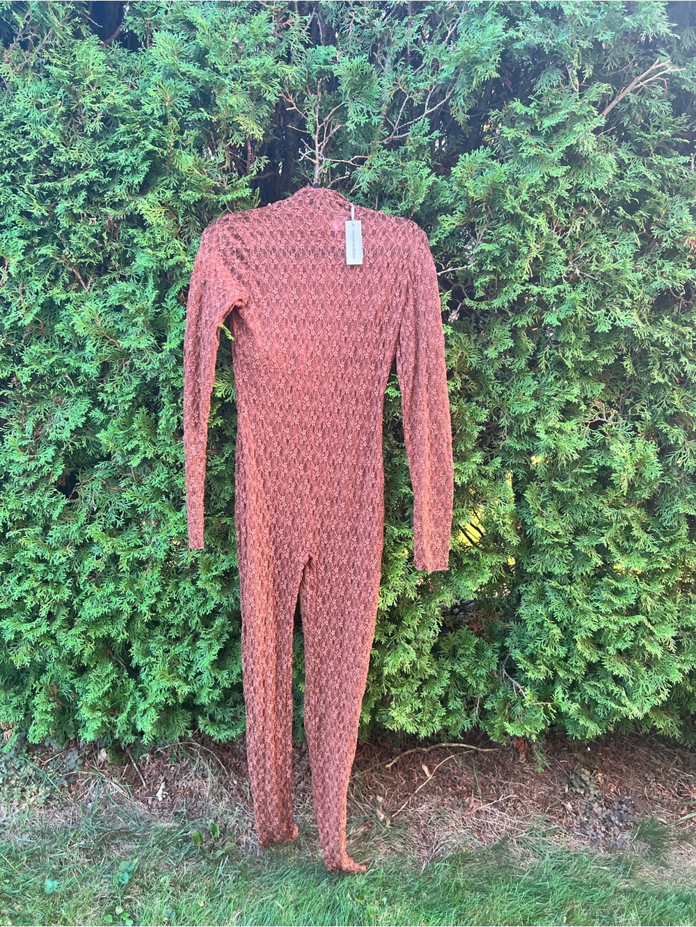 naked wardrobe Rust Textured Knit One-Piece Bodysuit